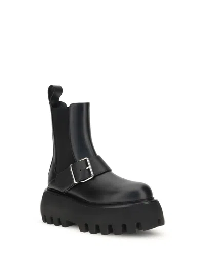 Alexander Mcqueen Ankle Boots With Buckle And Chunky Sole In Black