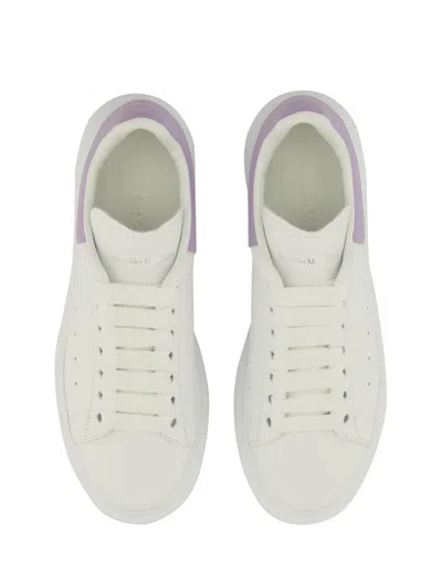 Alexander Mcqueen White Leather Sneakers With Lilac Leather Heel In White