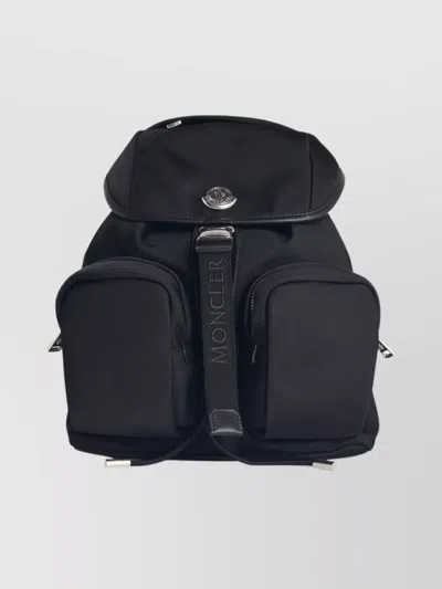 Moncler Versatile Polyester Backpack Adjustable Straps In Black