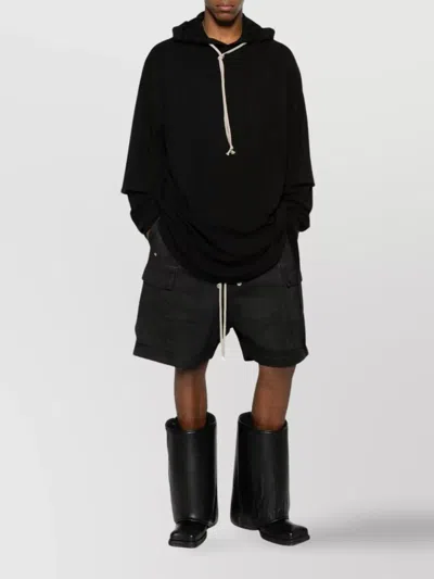 Rick Owens Drkshdw Asymmetrical Hem Long Sleeve Hoodie In Black