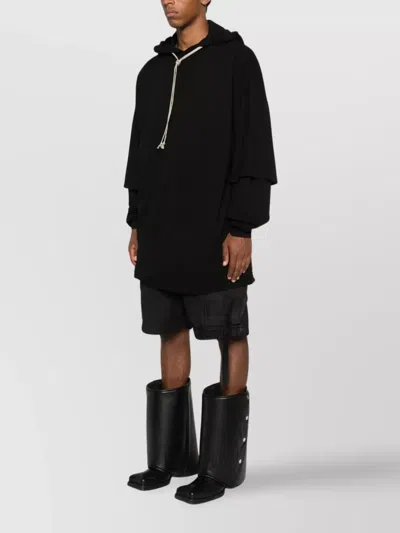 Rick Owens Drkshdw Asymmetrical Hem Long Sleeve Hoodie In Black