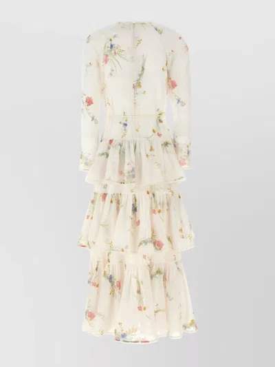 Zimmermann Floral Tiered Maxi Dress With Long Sleeves In Multi