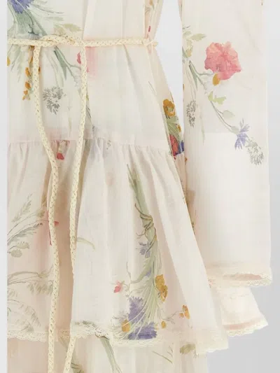 Zimmermann Floral Tiered Maxi Dress With Long Sleeves In Multi