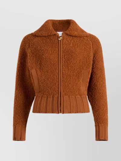 Patou Boucl Bomber Jacket In Wool And Alpaca Blend In Brown