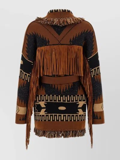 Alanui Dreamscape Jacquard Cardigan In Black/brown In Brown