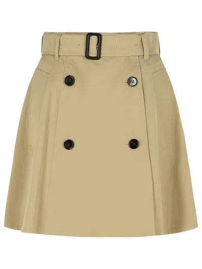Burberry A-line Cotton Skirt With Belt And Pocket In Brown