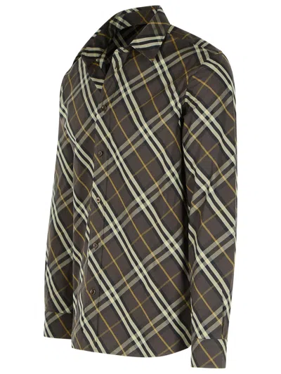 Burberry Long Sleeve Button-down Shirt With Plaid Design In Brown