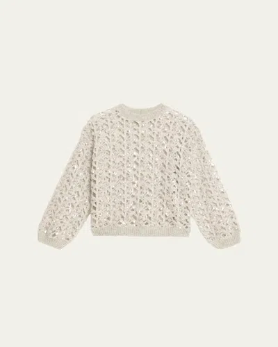 Brunello Cucinelli Sequined Mohair-wool Open-knit Crewneck Sweater In Multi