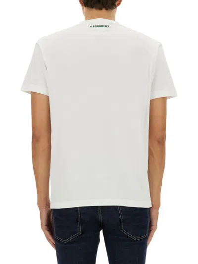Dsquared2 White Crewneck T-shirt With Print On The Front And Logo Lettering On The Rear In White