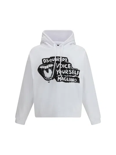 Dsquared2 D2 X Magliano White Hoodie With Drawstring Hood With Maxi Print On The Front In Cotton Man In White