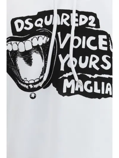 Dsquared2 D2 X Magliano White Hoodie With Drawstring Hood With Maxi Print On The Front In Cotton Man In White