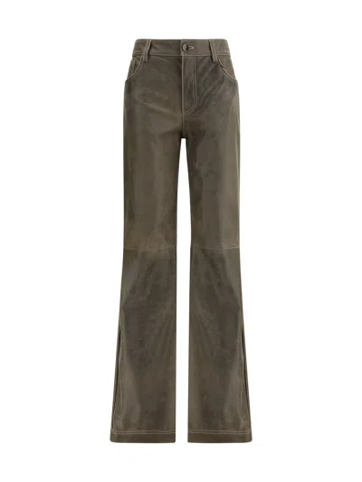 Etro Leather Pants In Green