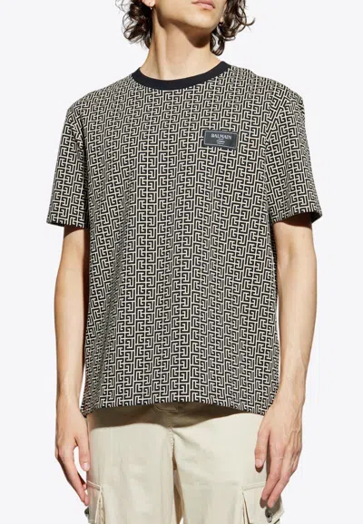 Balmain Men Jacquard T-shirt With Pb Labyrinth Monogram In Gray