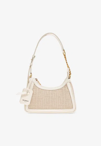 Balmain B-army Shoulder Bag In Monogrammed Jacquard Canvas And Leather In Multi