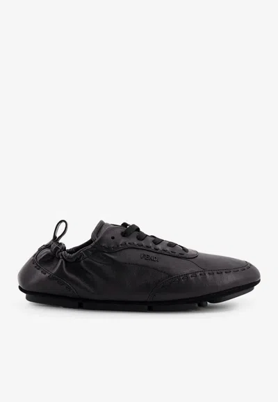 Fendi Stretchy Heel Round Toe Rubber Sole Sneakers In Black