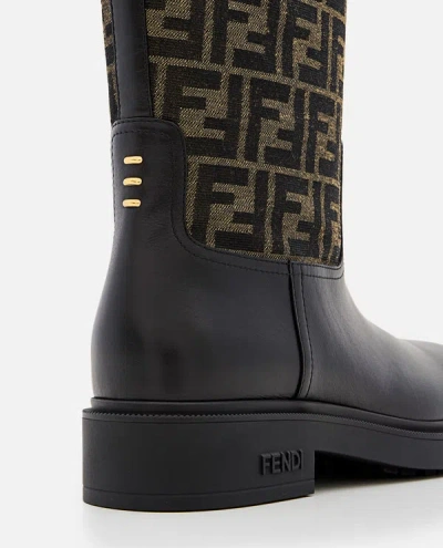 Fendi Tall Boots With Signature Monogram Pattern And Branded Detailing In Black