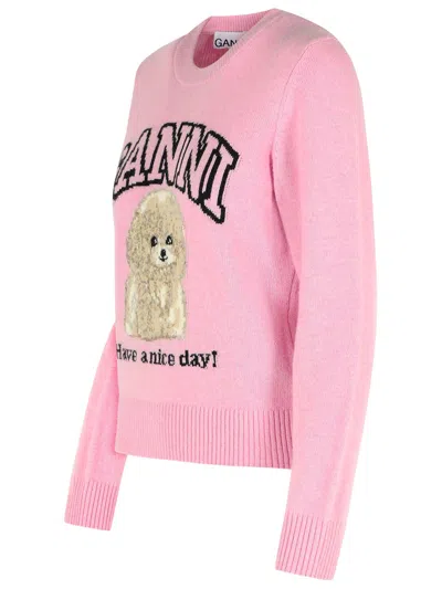 Ganni Poodle Pink Crewneck Jumper In Pink
