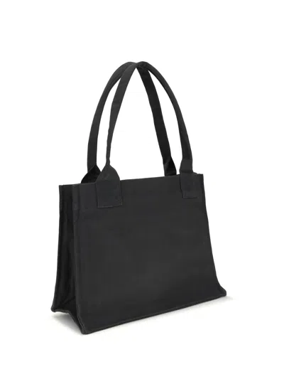 Ganni Black Large Black Shopper With Double Handles And Front Decoration In Cotton Woman In Black