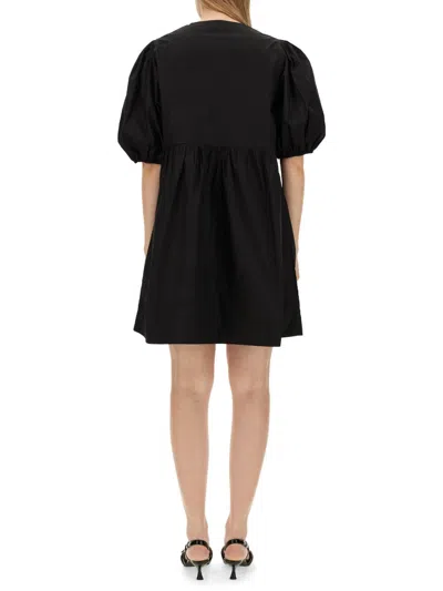 Ganni Cotton Poplin Tie String Mini Dress In Black