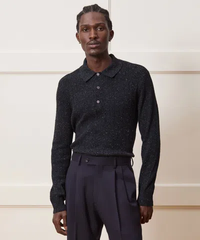 Todd Snyder Men's Textured Wool Sweater Polo In Navy, Size Xxl In Black
