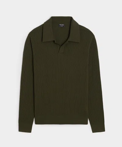 Todd Snyder Men's Silk-cashmere Ribbed Montauk Sweater Polo In Evergreen, Size Xl In Green