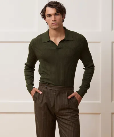 Todd Snyder Men's Silk-cashmere Ribbed Montauk Sweater Polo In Evergreen, Size Xl In Green
