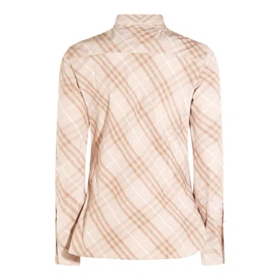 Burberry Women Beige Shirt With Pointed Collar And All-over Check Motif In Cotton Woman In Pink