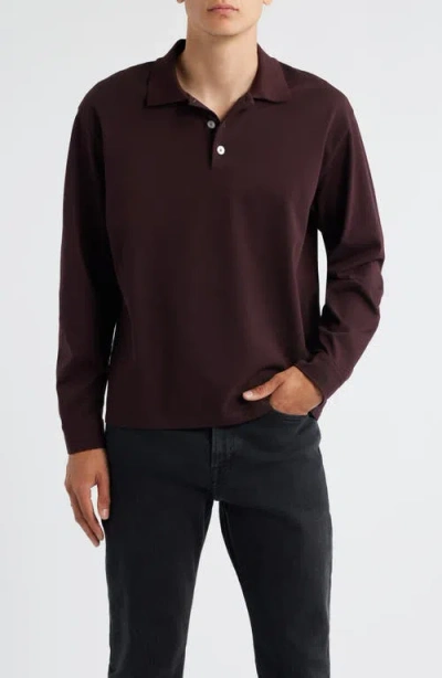 Frame Pique Regular Fit Long Sleeve Polo Shirt In Burgundy