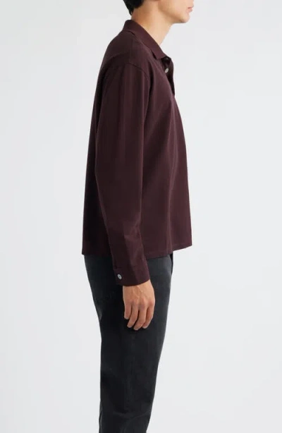 Frame Pique Regular Fit Long Sleeve Polo Shirt In Burgundy