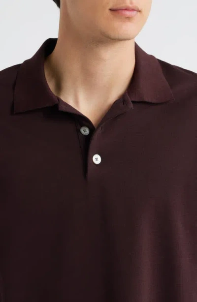 Frame Pique Regular Fit Long Sleeve Polo Shirt In Burgundy