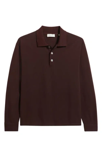 Frame Pique Regular Fit Long Sleeve Polo Shirt In Burgundy