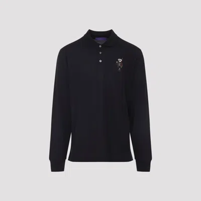 Ralph Lauren Long-sleeve Polo Shirt With Embroidered Bear Motif In Blue