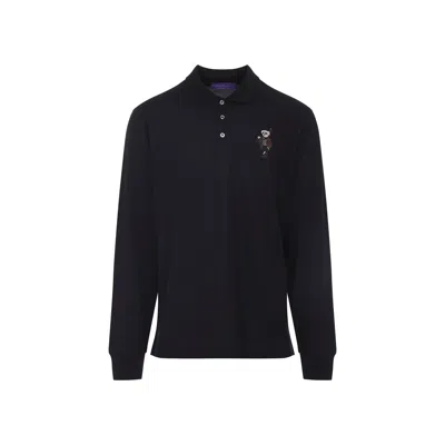 Ralph Lauren Long-sleeve Polo Shirt With Embroidered Bear Motif In Blue