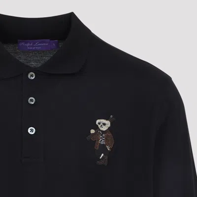 Ralph Lauren Long-sleeve Polo Shirt With Embroidered Bear Motif In Blue