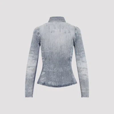 Diesel Shirt In Distressed Honeycomb Denim In Blue