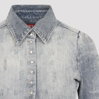 Diesel Shirt In Distressed Honeycomb Denim In Blue