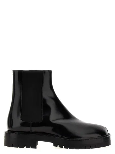 Maison Margiela Black Leather Tabi Ankle Boots Men In Multi