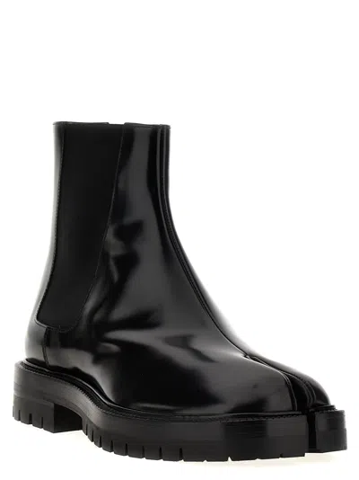 Maison Margiela Black Leather Tabi Ankle Boots Men In Multi