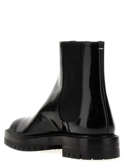 Maison Margiela Black Leather Tabi Ankle Boots Men In Multi