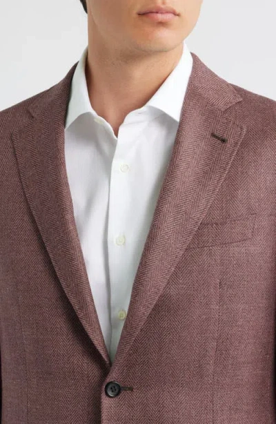 Canali Kei Trim Fit Light Red Wool & Silk Blend Herringbone Sport Coat In Red