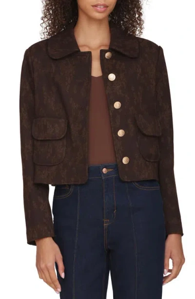 Bagatelle Floral Jacquard Crop Jacket In Brown