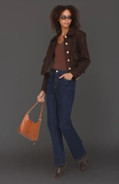 Bagatelle Floral Jacquard Crop Jacket In Brown