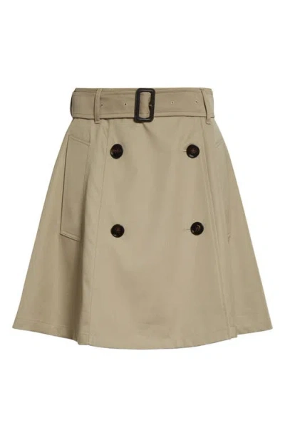 Burberry A-line Cotton Skirt With Belt And Pocket In Brown