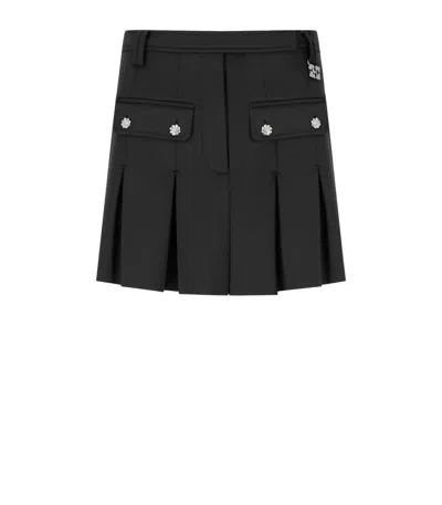 Ganni Black Pleated Mini Skirt In Black