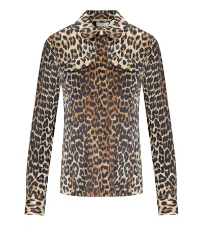 Ganni Leopard Print Canvas Overshirt In Animal Print