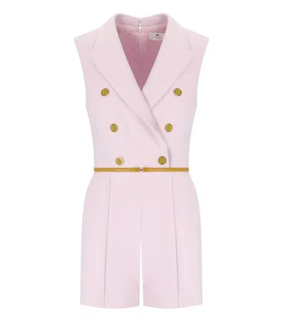 Elisabetta Franchi Jumpsuit With Shoulder Pads And Leather Belt In Pink