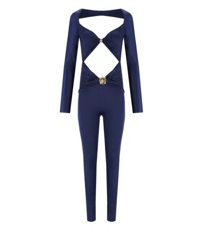 Elisabetta Franchi Oltremare Jumpsuit With Maxi Bow In Blue