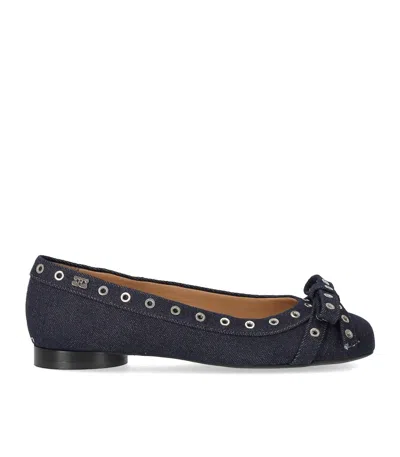 Ganni Blu Navy Ballerina Flats Embellished With Silver Studs In Blue