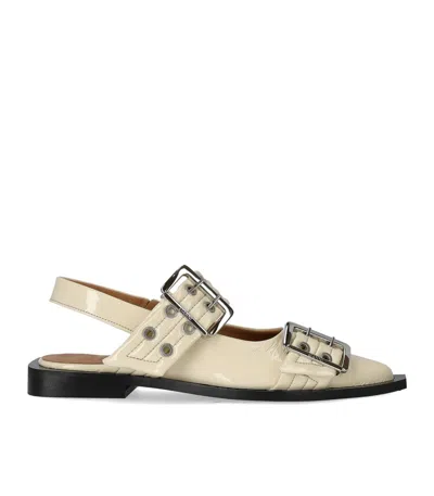 Ganni Egret Slingback Ballet Flat Shoe With Buckles In White