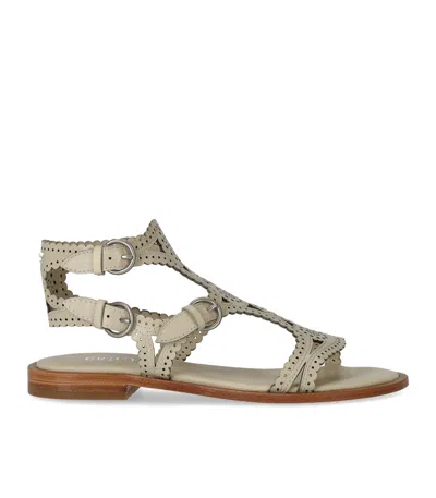 Ash Round Toe Leather Sandals With Perforated Design In White